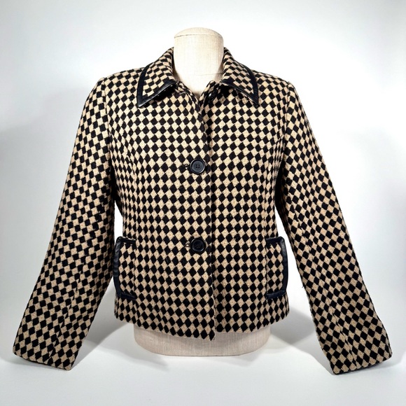 M Collection Jackets & Blazers - JM Collection Harlequin Wool Tweed Tan and Black Cropped Jacket - Punk Edgy